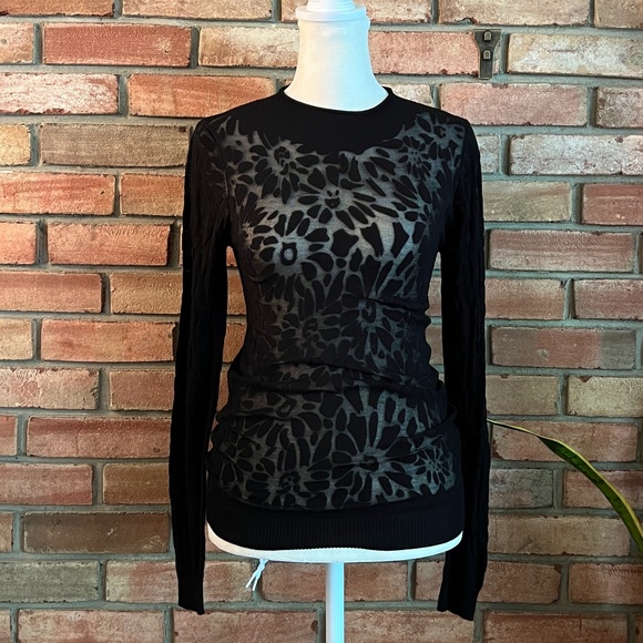 Current Air Tops - Current Air Los Angeles Anthropologie Long Sleeve Lacey Black Stretch Top Black